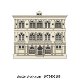 DRAWING OF HISTORICAL BUILDINGS OF VENICE, ANCIENT ITALIAN ARCHITECTURE IN GOTHIC AND NEOCLASSIC STYLE