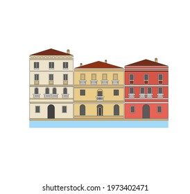 DRAWING OF HISTORICAL BUILDINGS OF VENICE, ANCIENT ITALIAN ARCHITECTURE IN GOTHIC AND NEOCLASSIC STYLE