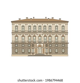 DRAWING OF HISTORICAL BUILDINGS OF VENICE, ANCIENT ITALIAN ARCHITECTURE IN GOTHIC AND NEOCLASSIC STYLE