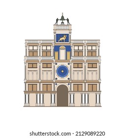 DRAWING OF HISTORICAL BUILDINGS OF VENICE, ANCIENT ITALIAN ARCHITECTURE IN GOTHIC AND NEOCLASSIC STYLE