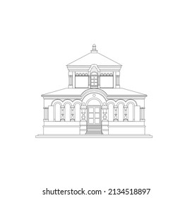 DRAWING OF HISTORICAL BUILDINGS OF VENICE, ANCIENT ITALIAN ARCHITECTURE IN GOTHIC AND NEOCLASSIC STYLE