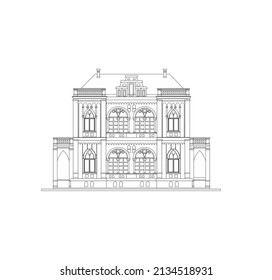 DRAWING OF HISTORICAL BUILDINGS OF VENICE, ANCIENT ITALIAN ARCHITECTURE IN GOTHIC AND NEOCLASSIC STYLE