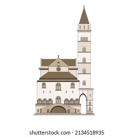 DRAWING OF HISTORICAL BUILDINGS OF VENICE, ANCIENT ITALIAN ARCHITECTURE IN GOTHIC AND NEOCLASSIC STYLE