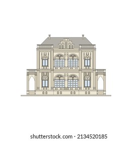 DRAWING OF HISTORICAL BUILDINGS OF VENICE, ANCIENT ITALIAN ARCHITECTURE IN GOTHIC AND NEOCLASSIC STYLE