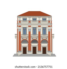 DRAWING OF HISTORICAL BUILDINGS OF VENICE, ANCIENT ITALIAN ARCHITECTURE IN GOTHIC AND NEOCLASSIC STYLE