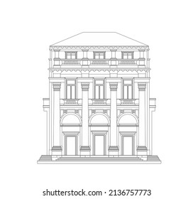 DRAWING OF HISTORICAL BUILDINGS OF VENICE, ANCIENT ITALIAN ARCHITECTURE IN GOTHIC AND NEOCLASSIC STYLE