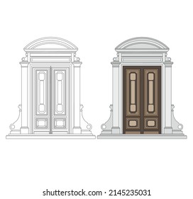 DRAWING OF HISTORICAL BUILDINGS OF VENICE, ANCIENT ITALIAN ARCHITECTURE IN GOTHIC AND NEOCLASSIC STYLE