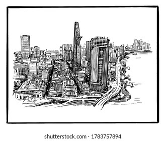 Drawing the Ho Chi Minh city skyline in Vietnam 