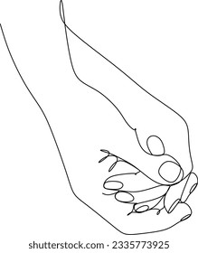 Drawing of holding hands isolated on white background. Symbol of love, dating, close relationship, intimacy and romance. Hand drawn black and white illustration.