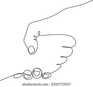 Drawing of holding hands isolated on white background. Symbol of love, dating, close relationship, intimacy and romance. Hand drawn black and white illustration.