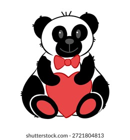 Un dibujo para unas vacaciones, un oso panda de peluche. Una ilustración para un día de fiesta, saludos, postales.