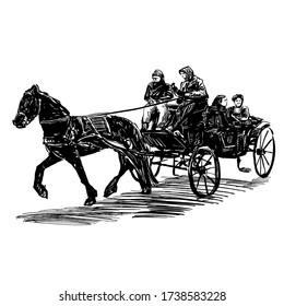 Drawing of horse and buggy on street