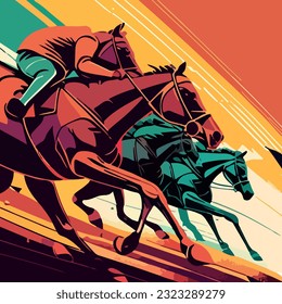 Dibujando una competencia de carreras de caballos, el jinete lucha por la victoria. Para su diseño