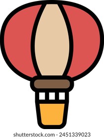 A drawing of a hot air balloon. The balloon is the main focus of the image, and it is floating in the air. The balloon is surrounded by a white background