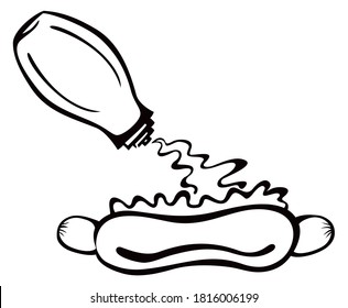 Drawing of a hot dog pouring sauce on