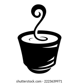 dibujar un té caliente, beber silueta sobre fondo blanco