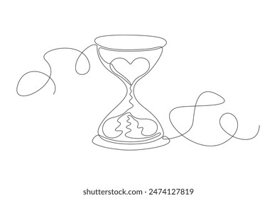 Drawing of an hourglass is continuous line. Linear silhouette drawn by hand. Vector editable contour