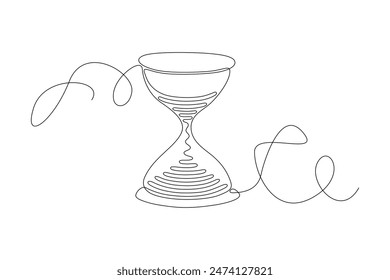 Drawing of an hourglass is continuous line. Linear silhouette drawn by hand. Vector editable contour