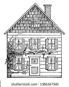 Drawing a House 3 is the third step consists weight and cost of steel members, its perspective with a vanishing point, vintage line drawing or engraving illustration.