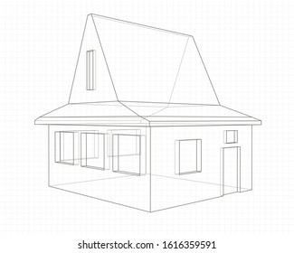Drawing house lines on a sheet of paper in a cage on a light background