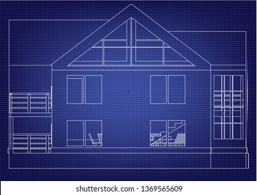 Drawing of the house on a blue background