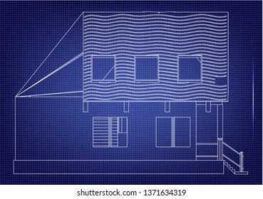 Drawing of the house on a blue background