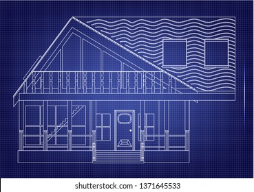 Drawing of the house on a blue background