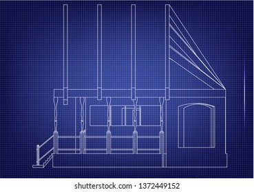 Drawing of the house on a blue background