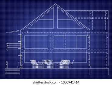 Drawing of the house on a blue background
