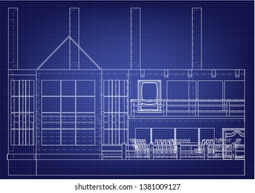 Drawing of the house on a blue background