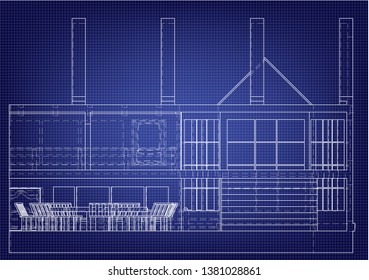 Drawing of the house on a blue background