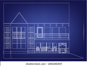 Drawing of the house on a blue background