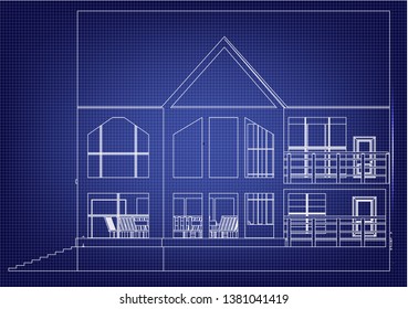 Drawing of the house on a blue background
