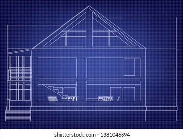 Drawing of the house on a blue background