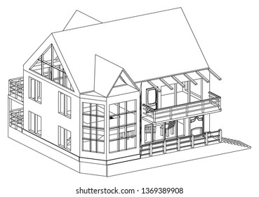 Drawing of the house on a white background. 3d