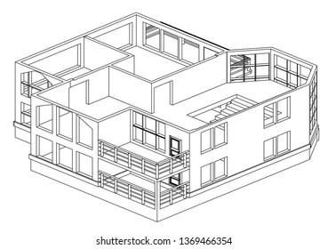 Drawing of the house on a white background. 3d