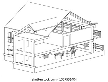 Drawing of the house on a white background. 3d