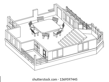 Drawing of the house on a white background. 3d