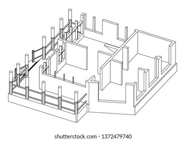 Drawing of the house on a white background. 3d