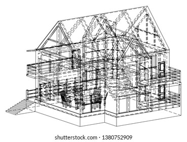 Drawing of the house on a white background. 3d