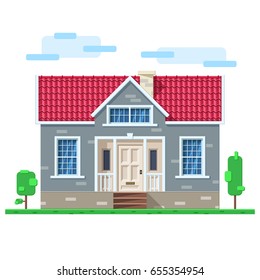 Drawing of a house on a white background, drawing a house, a house