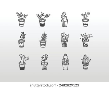 drawing of house plant and flowers in pots