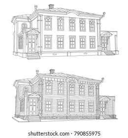 Drawing the house where Vladimir Ulyanov lived in Lenin, in the city of Ulyanovsk Illustration.