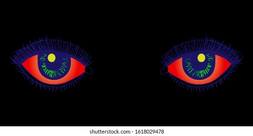 Drawing of human eyes with eyelashes and eyebrows.