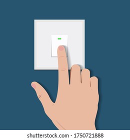 drawing human hand push to turn on or off power switch concept for save energy vector illustrations