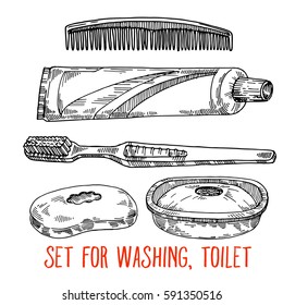 drawing hygiene and cleaning products, Vector illustration. Set
