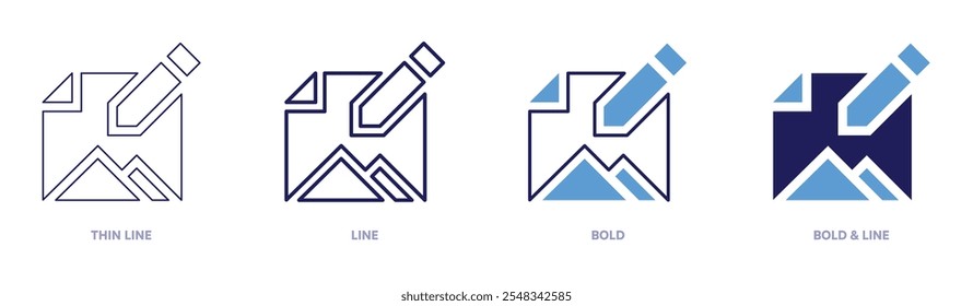 Drawing icon in 4 different styles. Thin Line, Line, Bold, and Bold Line. Duotone style. Editable stroke.