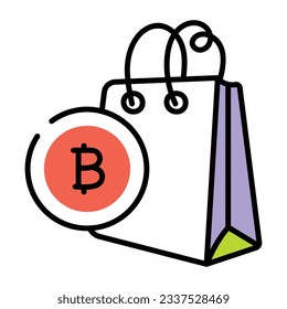 Drawing icon of bitcoin shopping 