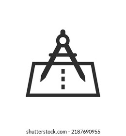 Drawing icon. compass on a drawing. Monochrome black and white symbol. Vector illustration