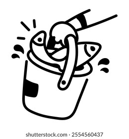 A drawing icon of a fish bucket 
